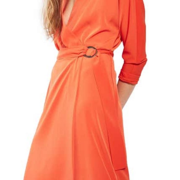 💃 NWT! Topshop O-Ring Wrap Midi Dress in Red, Size 2 US (fits like 0) - Picture 4 of 4